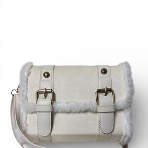 White Faux Fur Trim Crossbody Bag